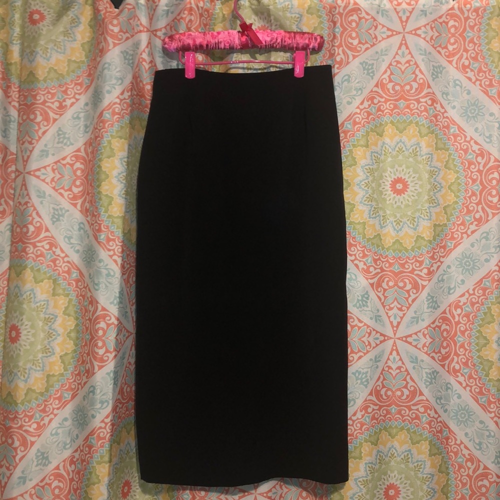 Long Black Pencil Skirt with calf slit, Size 4